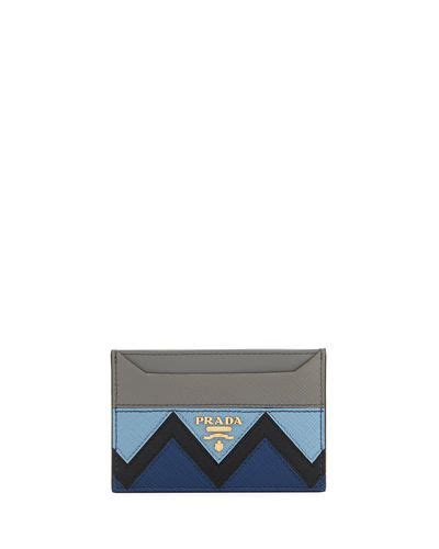 prada card case saffiano blue and gray|prada wallet logo.